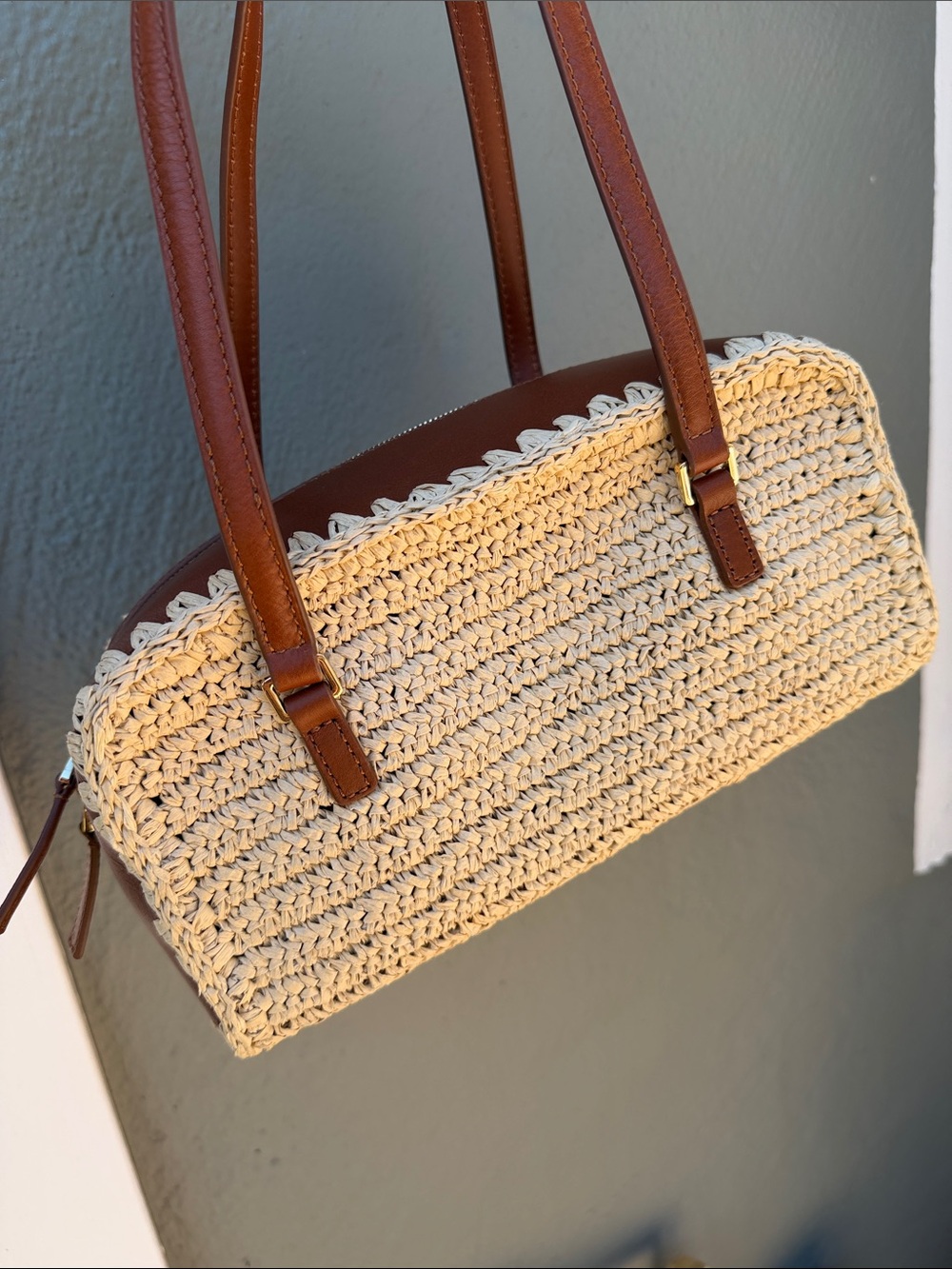 J Crew Delphine handknotted shoulder bag in straw and leather #OA1 - Picture 15 of 17